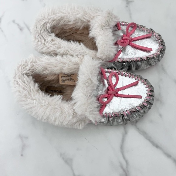 J crew Girls' metallic lodge moccasins sleepers in metallic silver pink size 2 - Picture 3 of 9